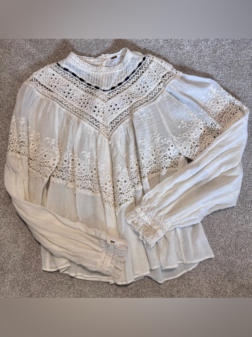 Free People Ivory Lace Yoke Peasant Blouse